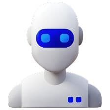 Robot head with blue eyes representing AI system support