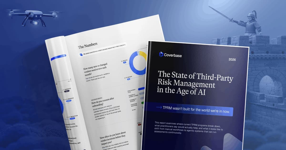 Coverbase report on third-party risk management in the age of AI with sample pages and data charts